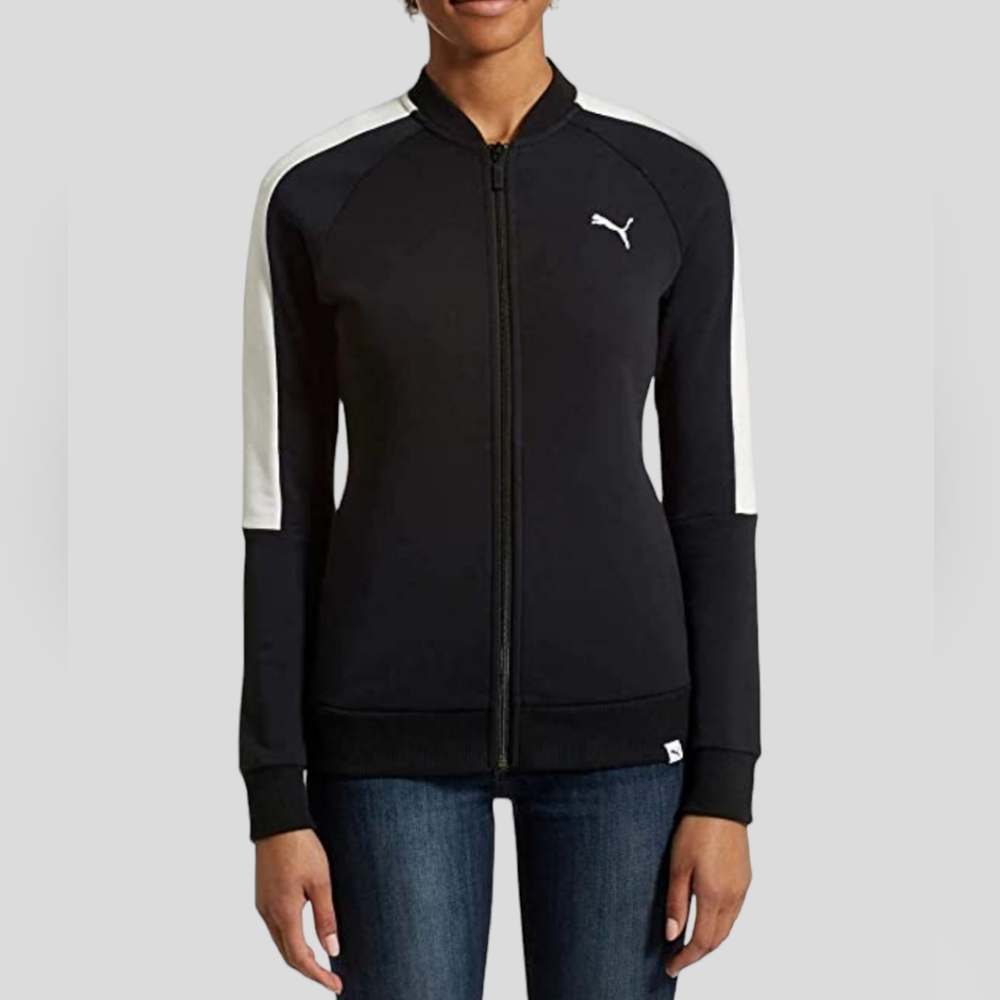 Puma Black/white Lightweight Athletic Terry Full Zip Track Jacket Size M Medium